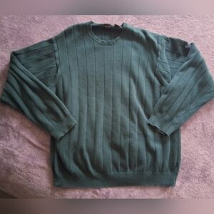 Arrow Vintage 100% Cotton Men's Crewneck Ribbed Sweater In Emerald Green